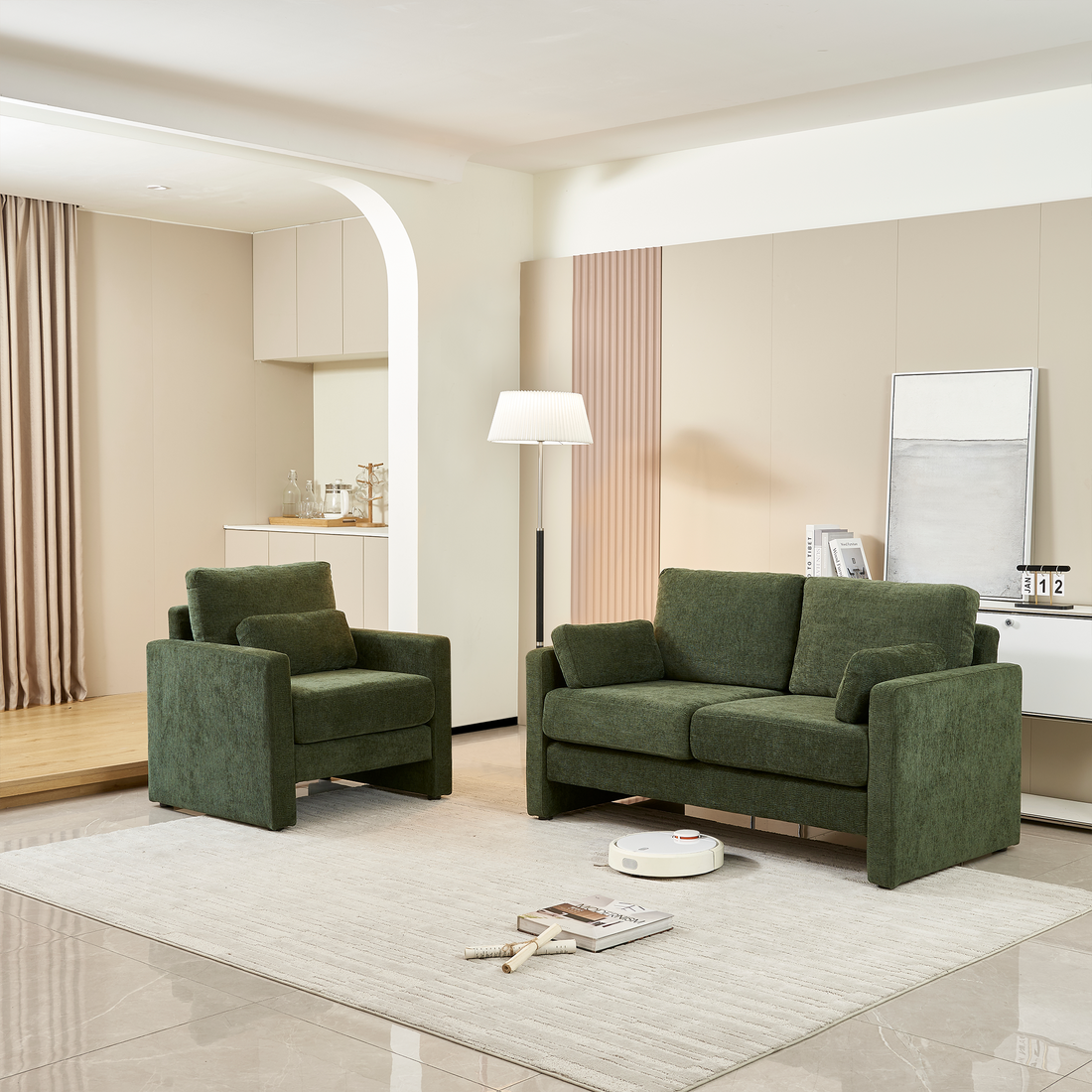 58.66" Small Modern Loveseat Sofa, Mid Century Chenille Fabric 2 Seat Couch Beautiful Seat With Back Cushions, Accent Sofa Couch For Living Room, Bedroom And Small Space Green Wood Foam Chenille 2 Seat