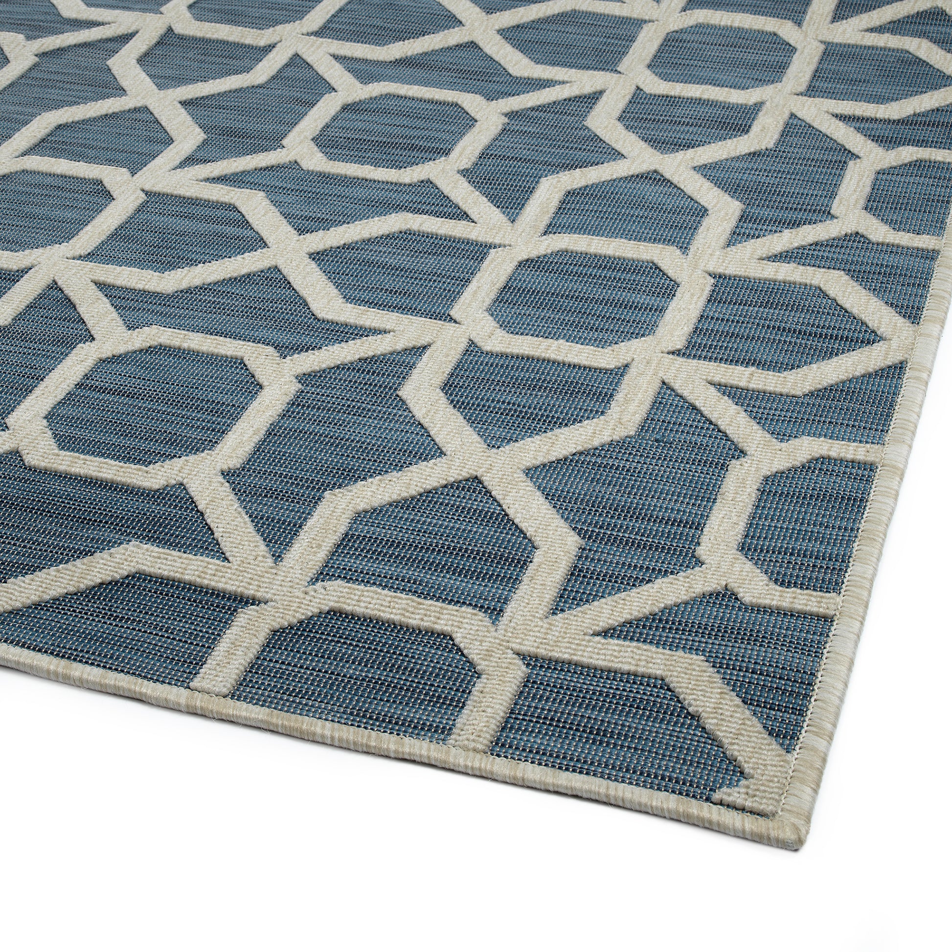 Contemporary, Transitional, Geometric, Textured, High Low Cut & Loop 2' X 6' Runner Blue Polypropylene