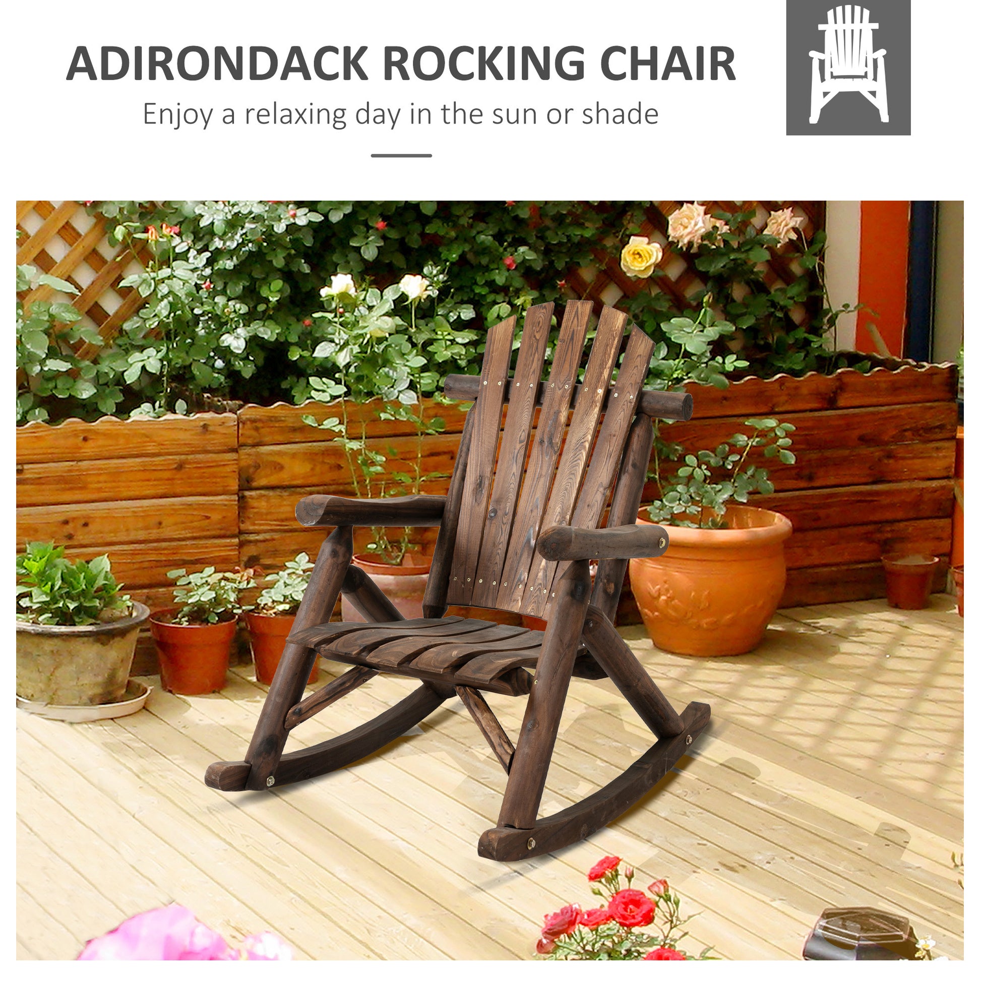 Outsunny Outdoor Wooden Rocking Chair, Single Person Adirondack Rockin