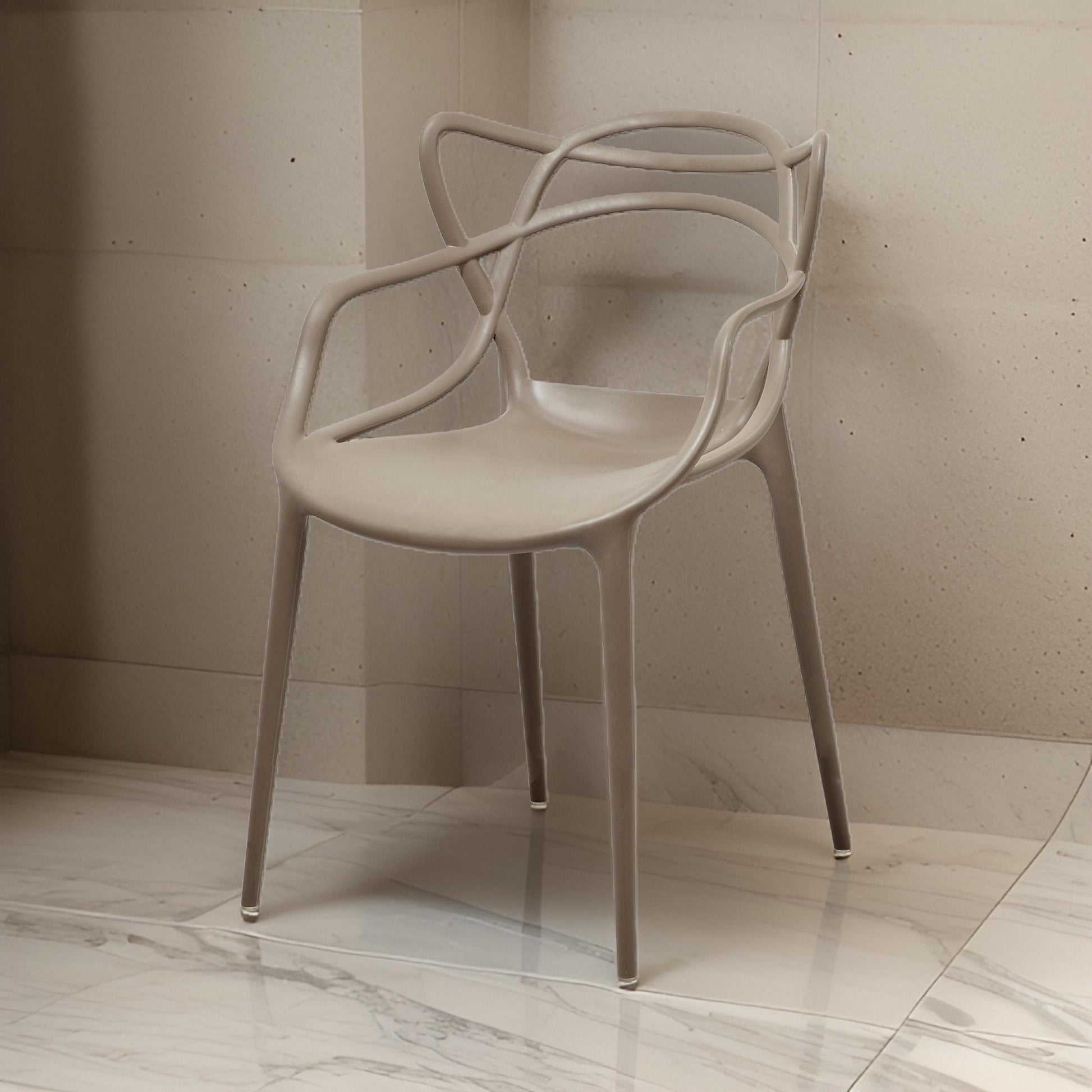 Yuva 22 Inch Armchair, Set Of 4, Intricate Design, Curved Seat, Gray Polypropylene Gray Polypropylene