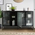 Stylish 4 Door Tempered Glass Cabinet With 4 Glass Doors Adjustable Shelf And Feet Anti Tip Dust Free Fluted Glass Kitchen Credenza Black Black Tempered Glass Sheet Metal Plastic