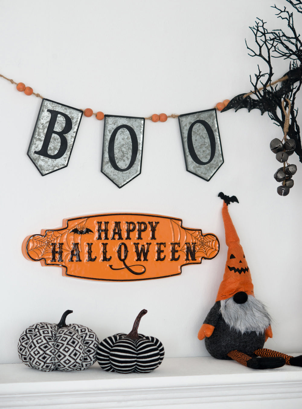 67X7.3"H Iron Boo Banner W Bats, For Halloween Holiday Decor Black,Gray,Orange Iron