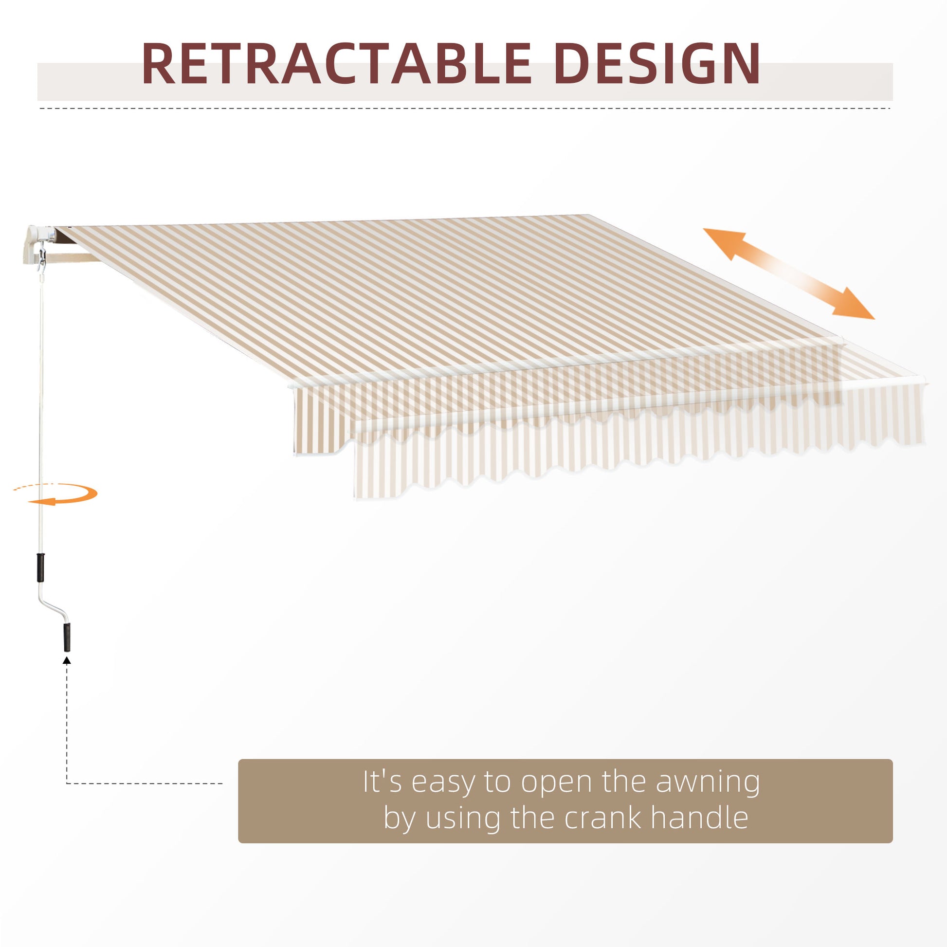 Outsunny 13' X 8' Retractable Awning, Patio Awnings, Sunshade Shelter W Manual Crank Handle, Uv & Water Resistant Fabric And Aluminum Frame For Deck, Balcony, Yard, Beige Stripes Multicolor Aluminum