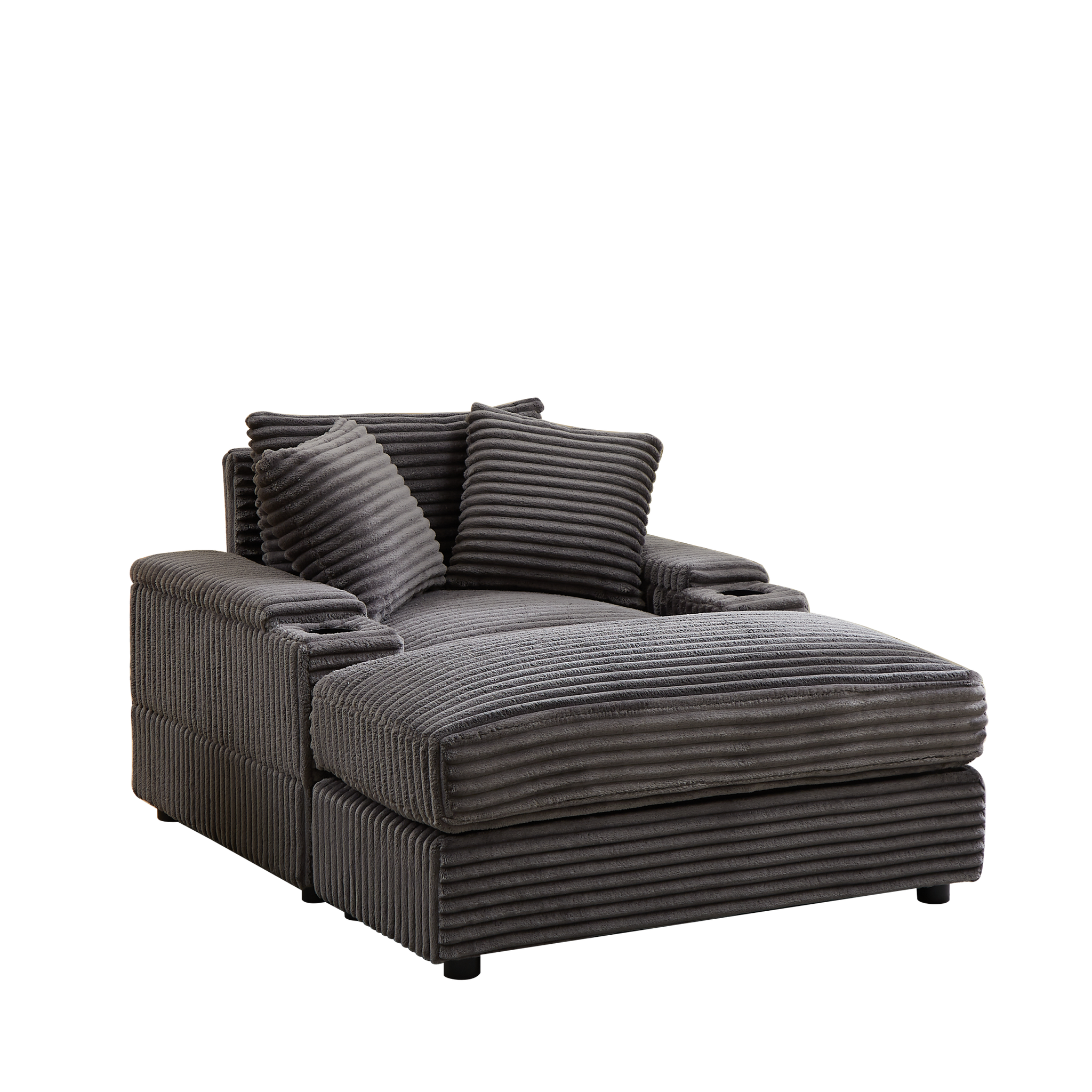 43.3 Inch Corduroy Single Sofa With A Back Pillow2 Toss Pillowsa Ottoman ,2Storage Spaces And Cup Holding Grooves Comfy Sofa Deep Seat Couch For Living Room Grey Foam Corduroy 1 Seat