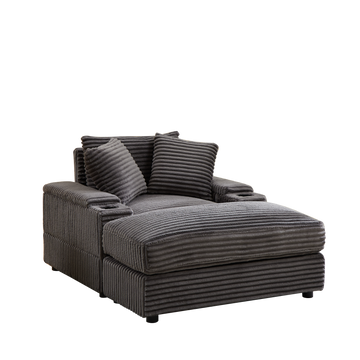 43.3 Inch Corduroy Single Sofa With A Back Pillow2 Toss Pillowsa Ottoman ,2Storage Spaces And Cup Holding Grooves Comfy Sofa Deep Seat Couch For Living Room Grey Foam Corduroy 1 Seat