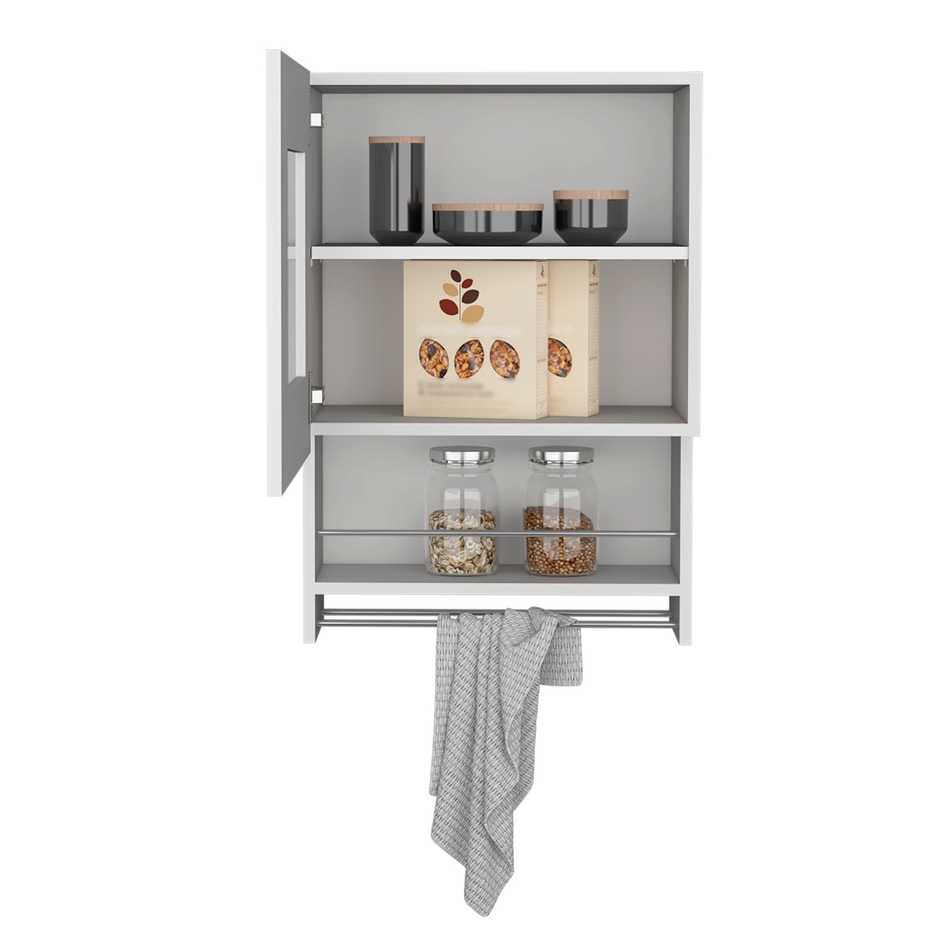 Balboa Wall Cabinet, Towel Bar, 1 Door White White Particle Board