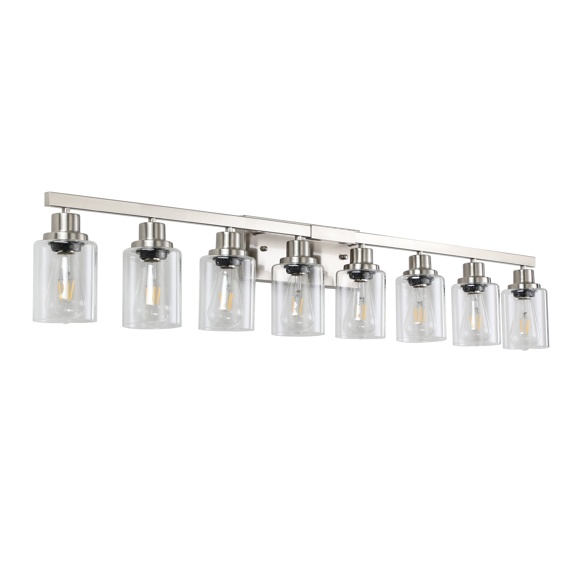 Modern 8 Light Bathroom Vanity Light Fixture Brushed Nickel Finish With Clear Glass Shades, Perfect For Bathroom, Vanity, And Dressing Area Lighting No Bulbs Brushed Nickel Glass Iron