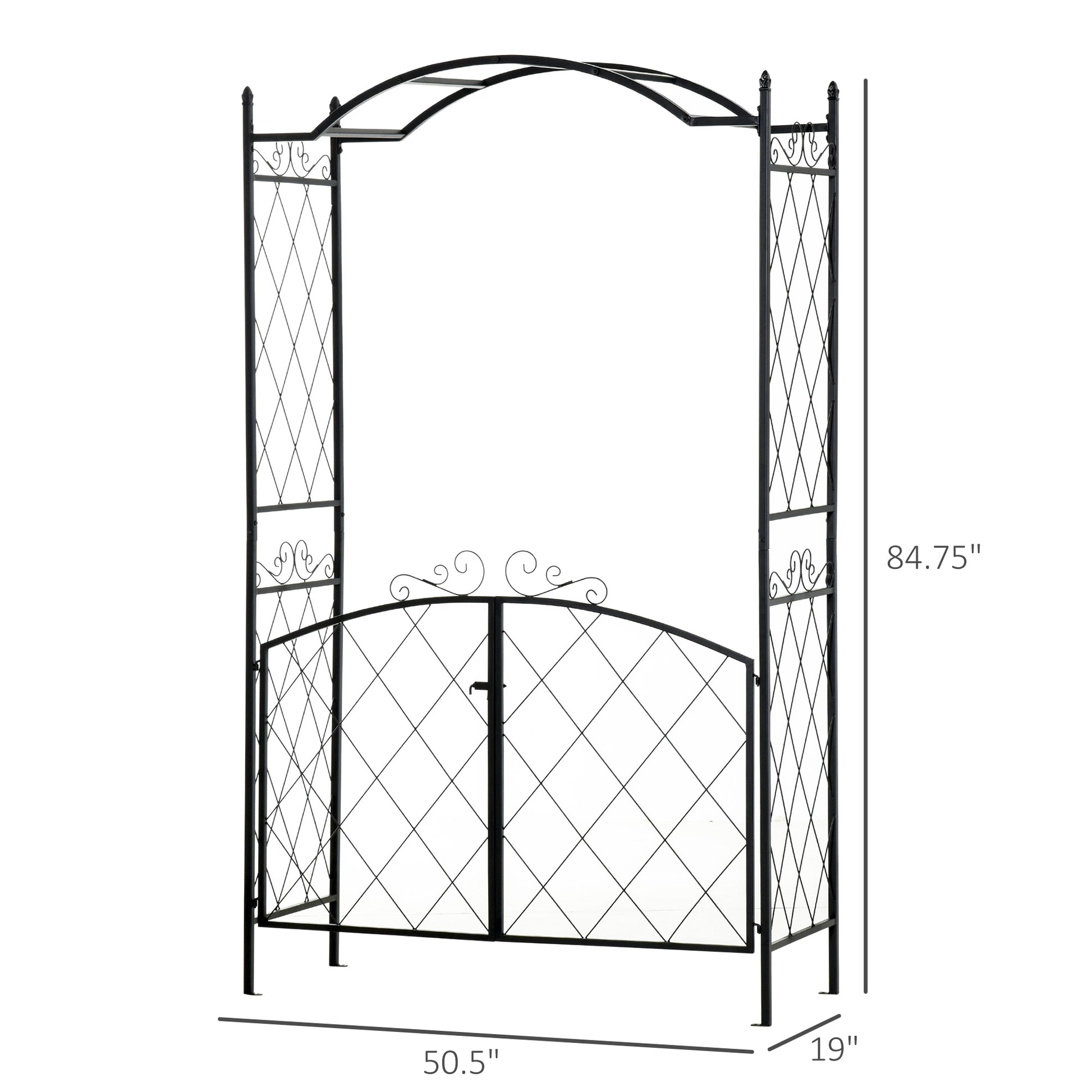 Outsunny 85" Garden Arch Arbor, Metal Arch Trellis With Gate, Garden Archway For Climbing Vines, Wedding Ceremony Decoration, Black Black Metal