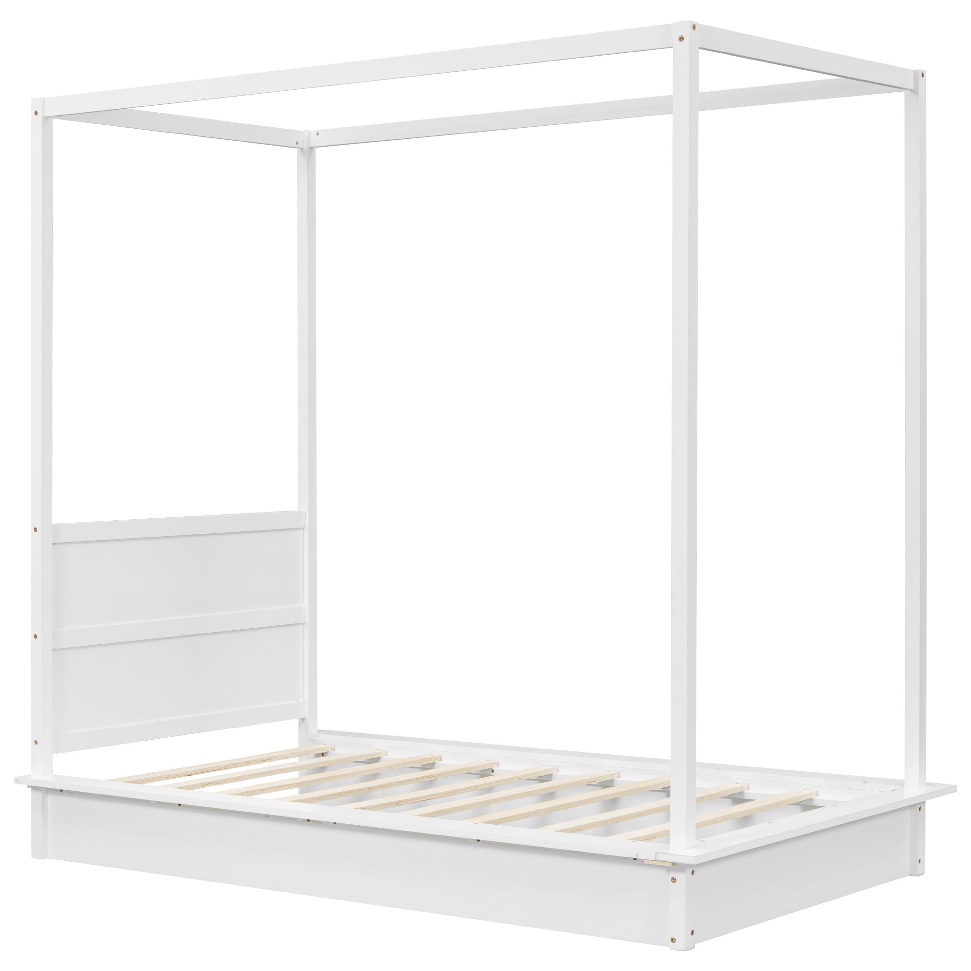 Twin Size Wood Led Canopy Bed, Canopy Platform Bed With Support Slats, No Box Spring Needed, White Twin White Plywood