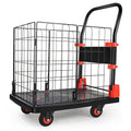 Foldable Platform Push Hand Truck Cart, Basket Cage Cart, 330 Lbs. Weight Capacity Black Red Metal