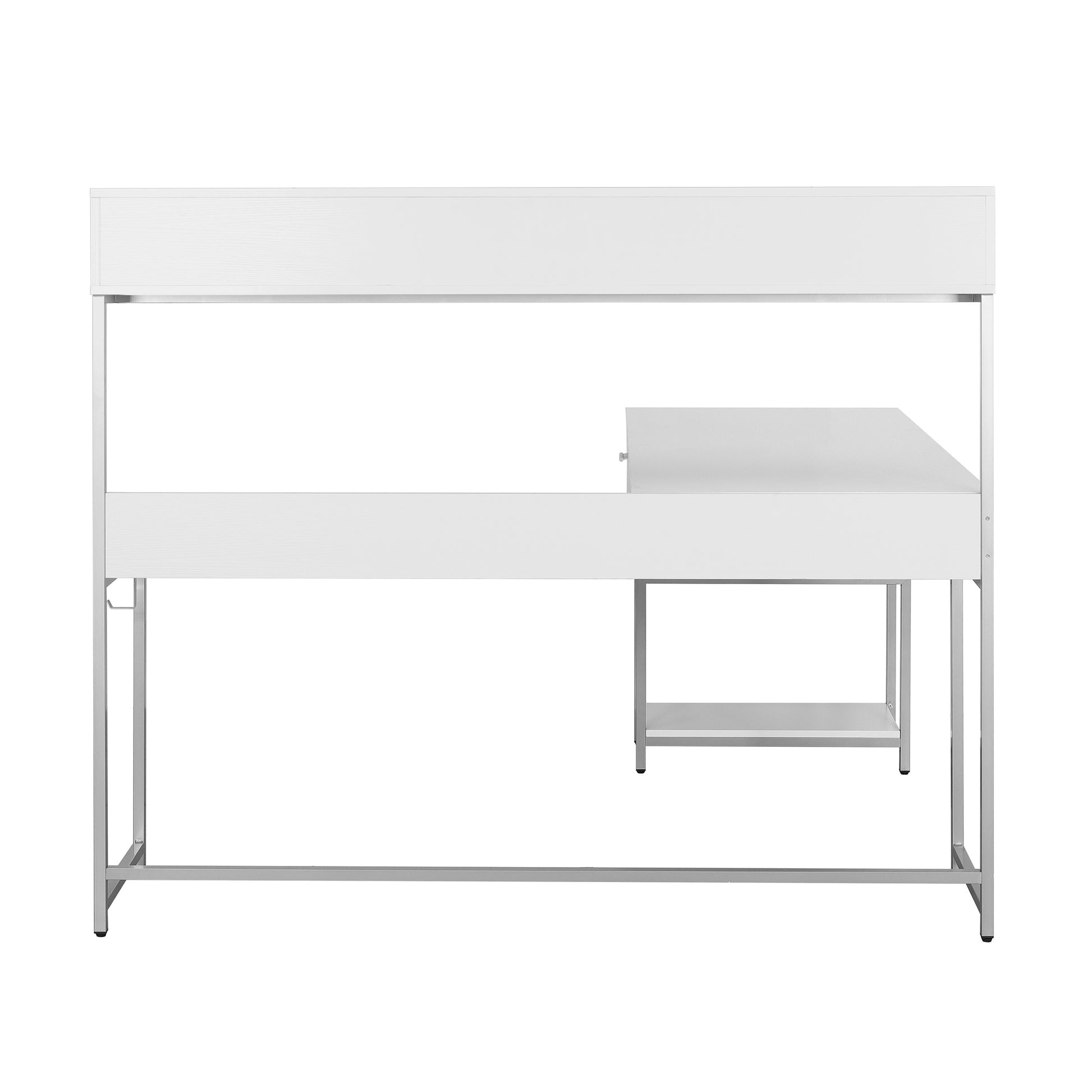 Techni Mobili L Shape Desk With Hutch And Storage, White White Computer Desk Office Modern L Shape Engineered Wood