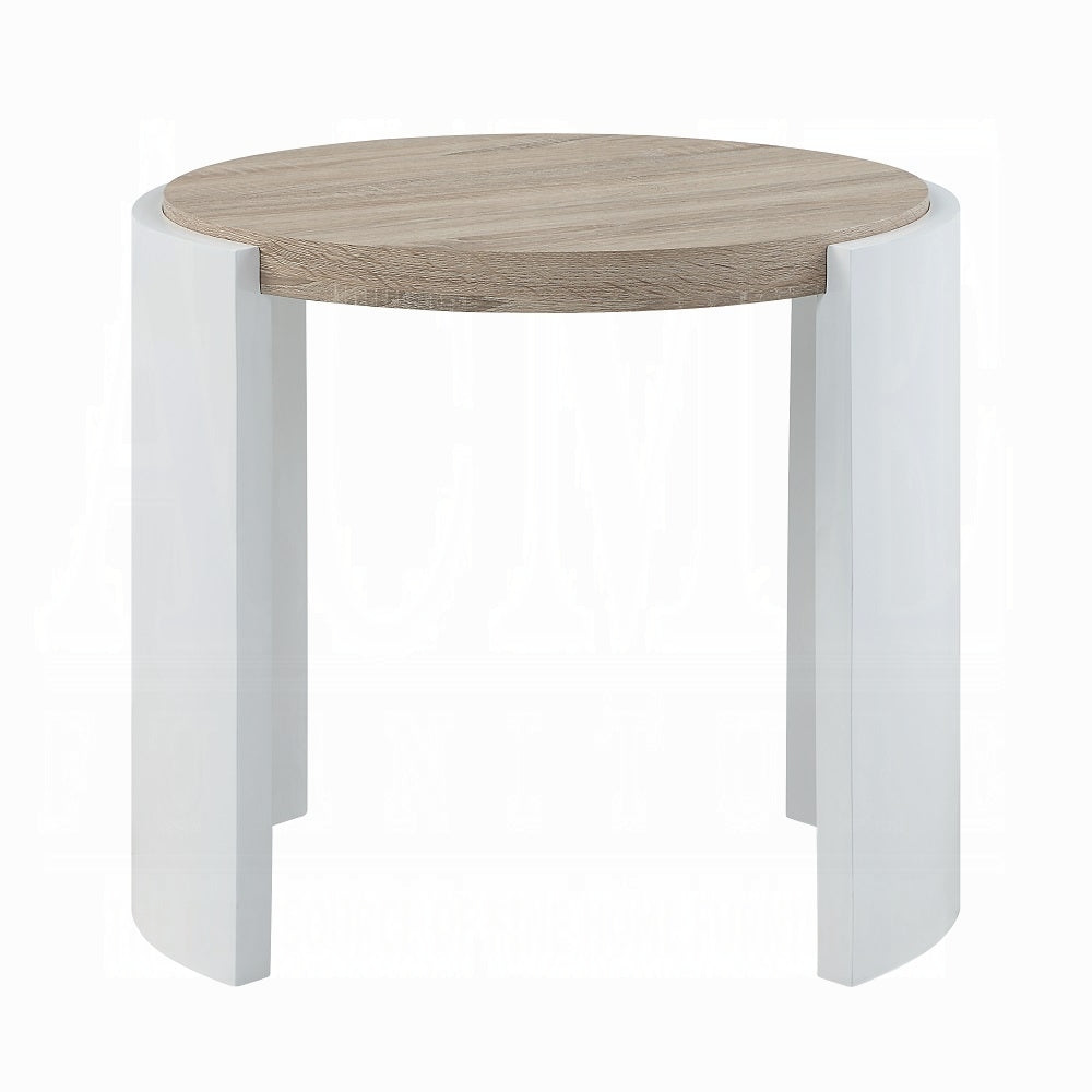 Oak And White High Gloss End Table With Sled Base Oak Primary Living Space Oval Mdf Sled