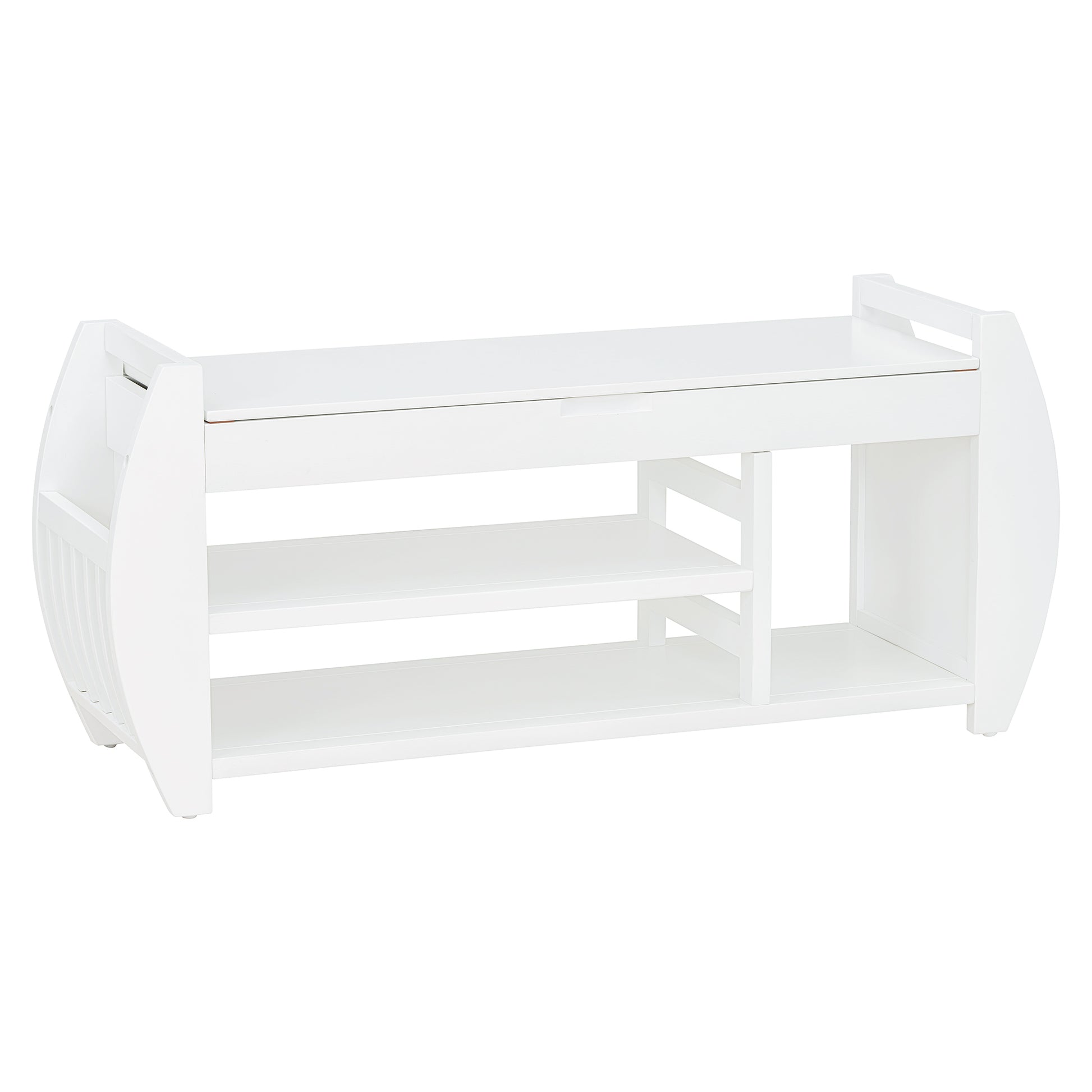Retro Multifunctional Storage Bench With Cushion And Curved Side Panel For Entrance And Living Room Antique White Antique White Mdf