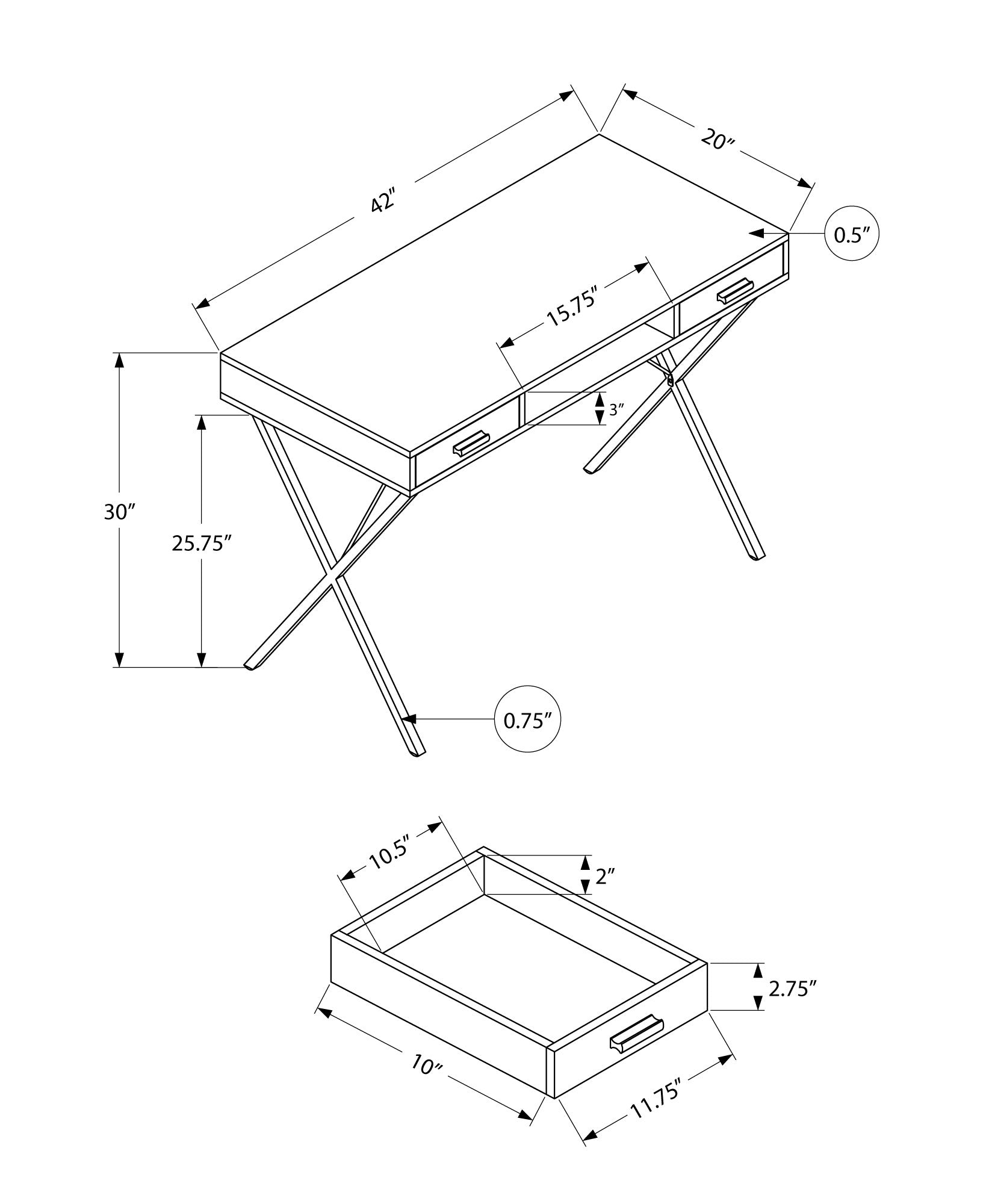 Computer Desk, Home Office, Laptop, Left, Right Set Up, Storage Drawers, 42"L, Work, White Laminate, Black Metal, Contemporary, Modern White Particle Board