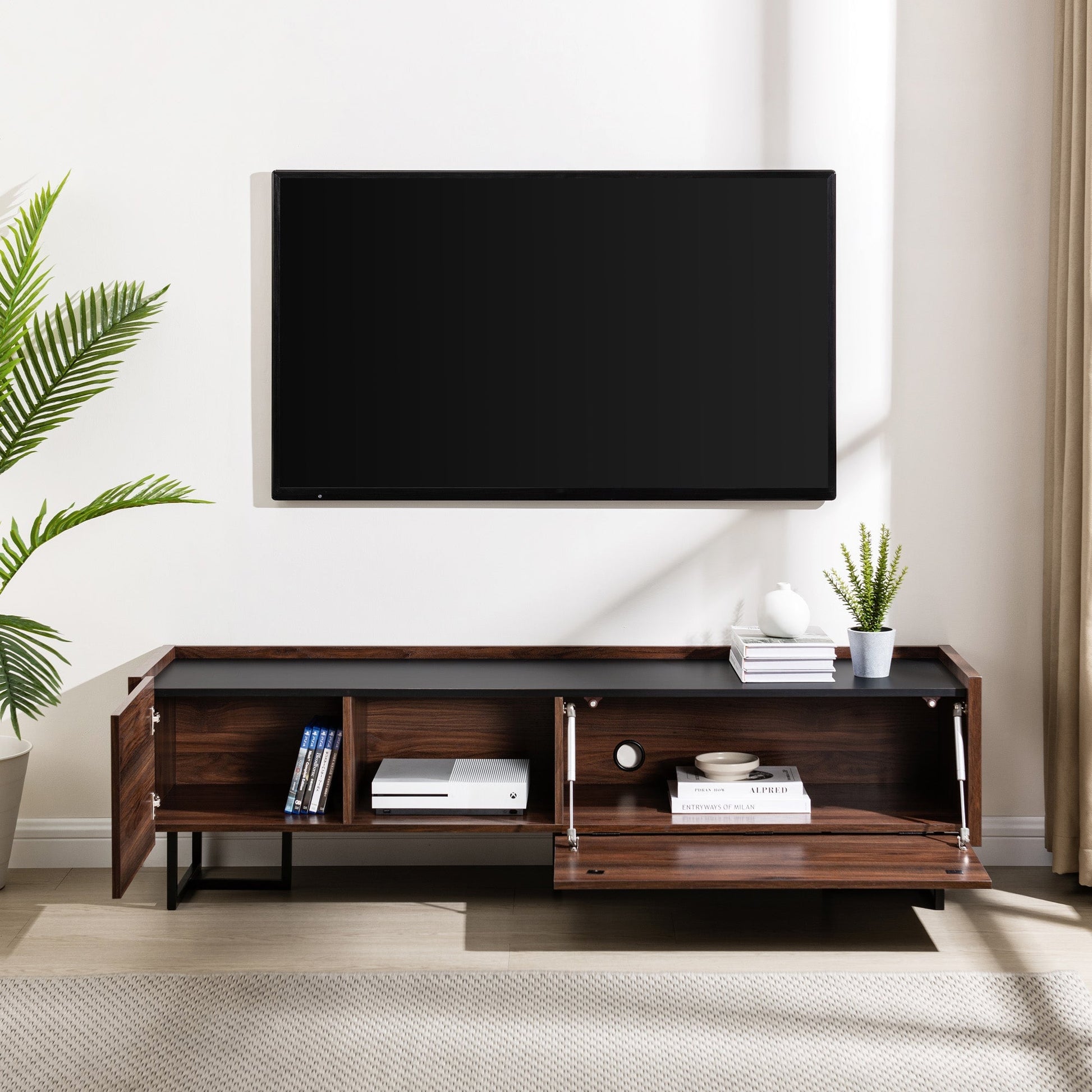 Contemporary Low Profile Tv Stand For Tvs Up To 65 Inches Dark Walnut Dark Brown 60 69 Inches Mdf Mdf