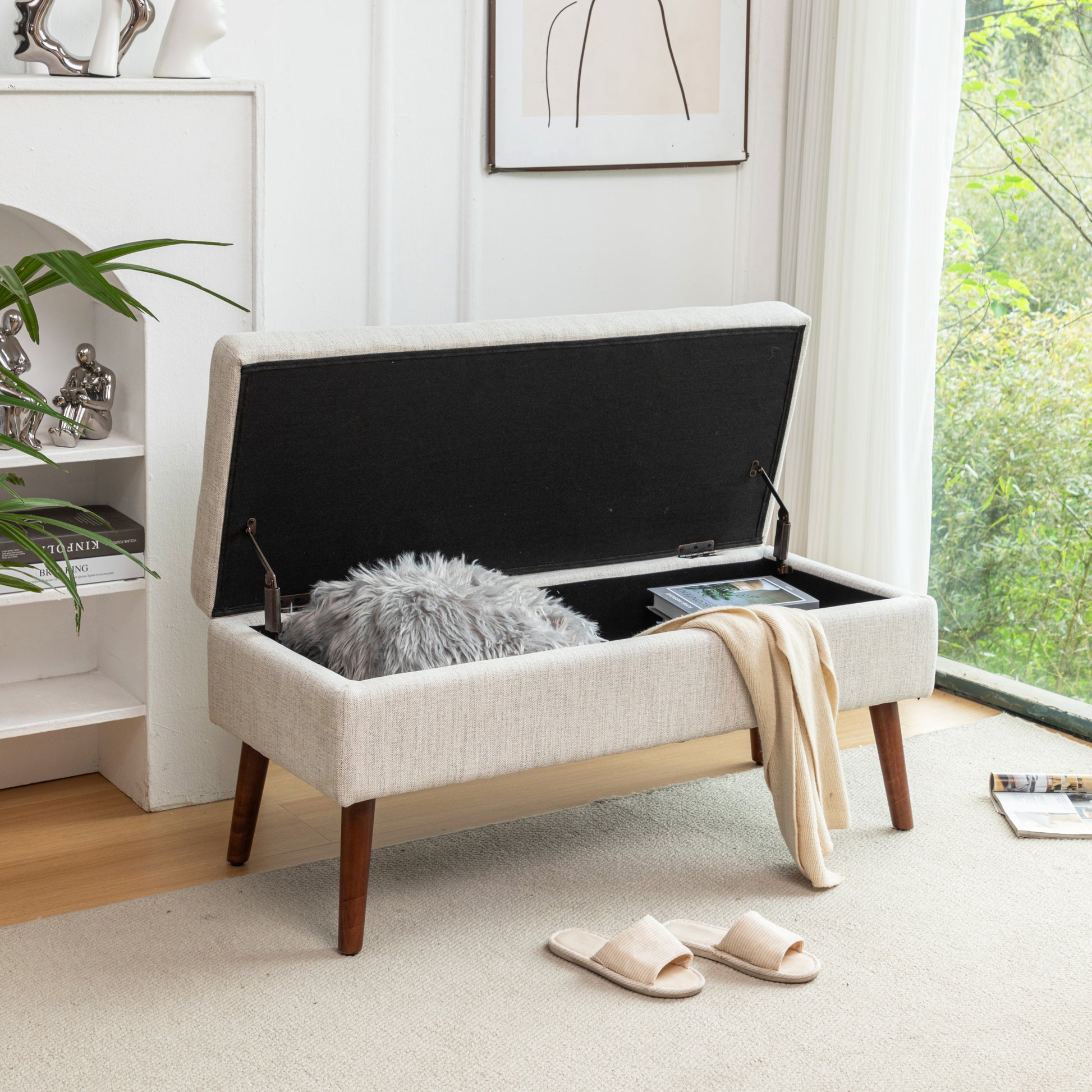 Storage Bench With Storage Bench For Bedroom End Of Bed Bench Foot Of Bed Bench Entryway Bench Storage Ottoman Bench 43.7" W X 18.1" D Off White Bench Off White Linen