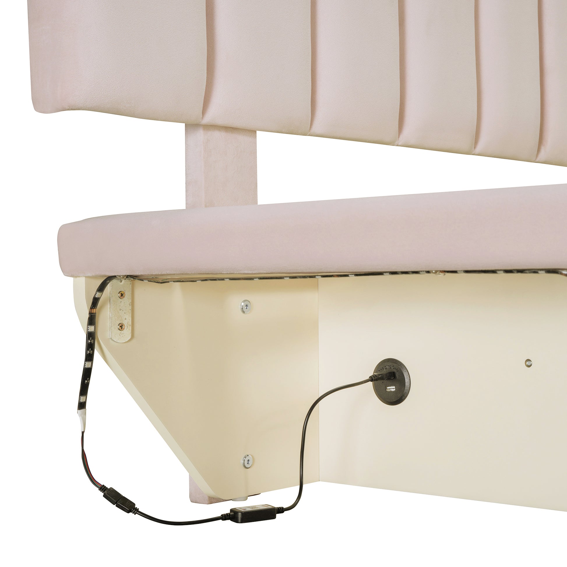 Queen Size Upholstered Floating Bed With Led Light And Usb Port, Velvet, Pink, Hydrualic Platform Bed Queen Pink Velvet
