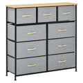 Homcom 9 Drawers Storage Chest Dresser Organizer Unit W Steel Frame, Wood Top, Easy Pull Fabric Bins, For Bedroom, Hallway, Closet, Entryway, Oak & Grey Oak Linen