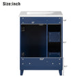 24 Inch Bathroom Vanity Cabinet With Ceramic Sink, 2 Drawers, 1 Door Blue Bathroom Solid Wood Mdf