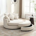 Orisfur. 360 Swivel Accent Barrel Chair With Storage Ottoman & 4 Pillows, Modern Chenille Leisure Chair Round Accent For Living Room, Cream Cream Foam Chenille