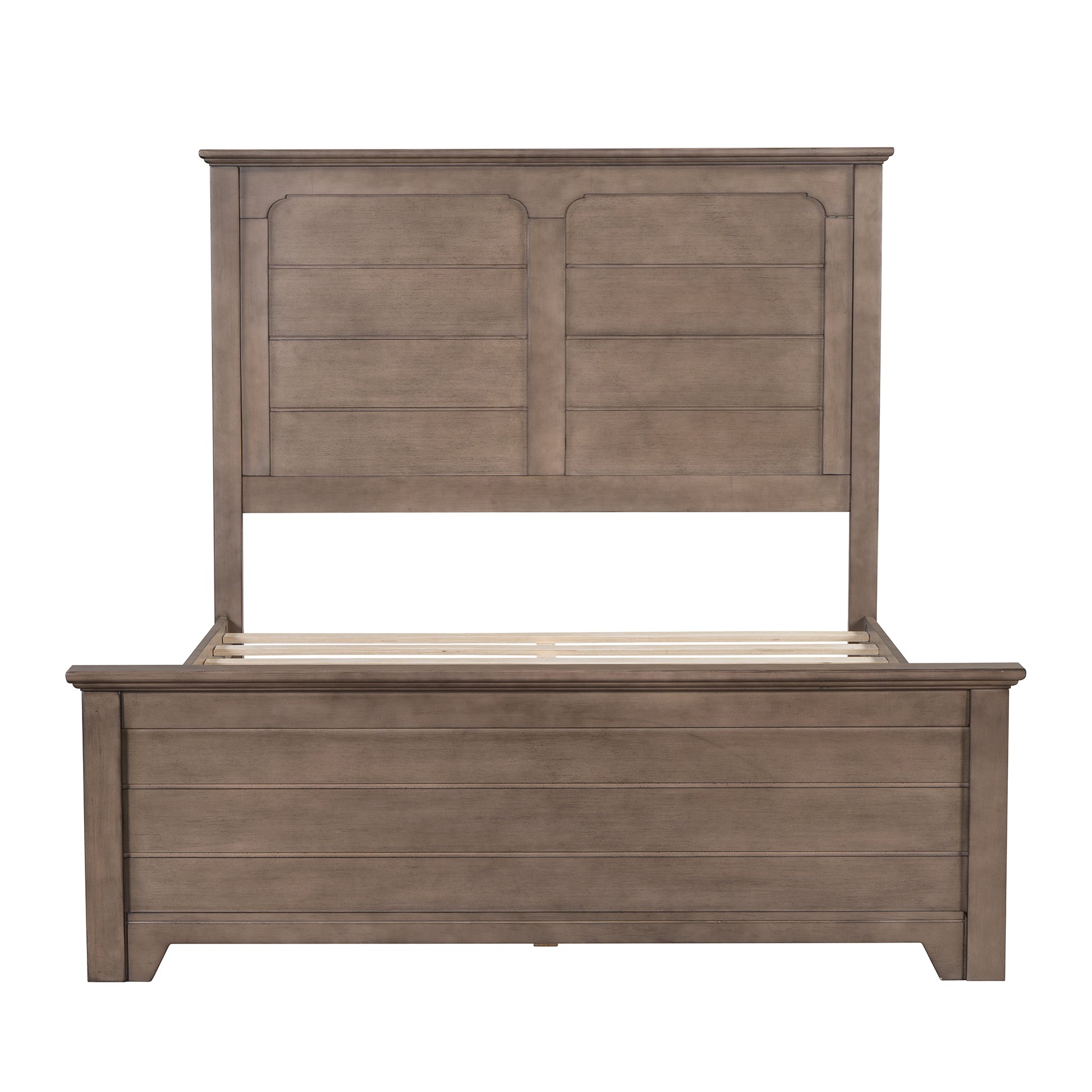 Farmhouse Wooden Platform Full Size Bed With Panel Design Headboard And Footboard For Teenager, Ash Brown Full Ash Brown Pine