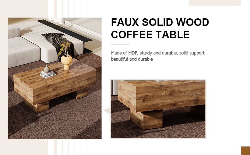 This Modern Rectangular Coffee Table Features A Stylish Wood Color, Making It An Ideal Addition To Any Living Room Or Apartment, And Measures 43.3 "X 21.6" X 17.2 ". Wood Mdf