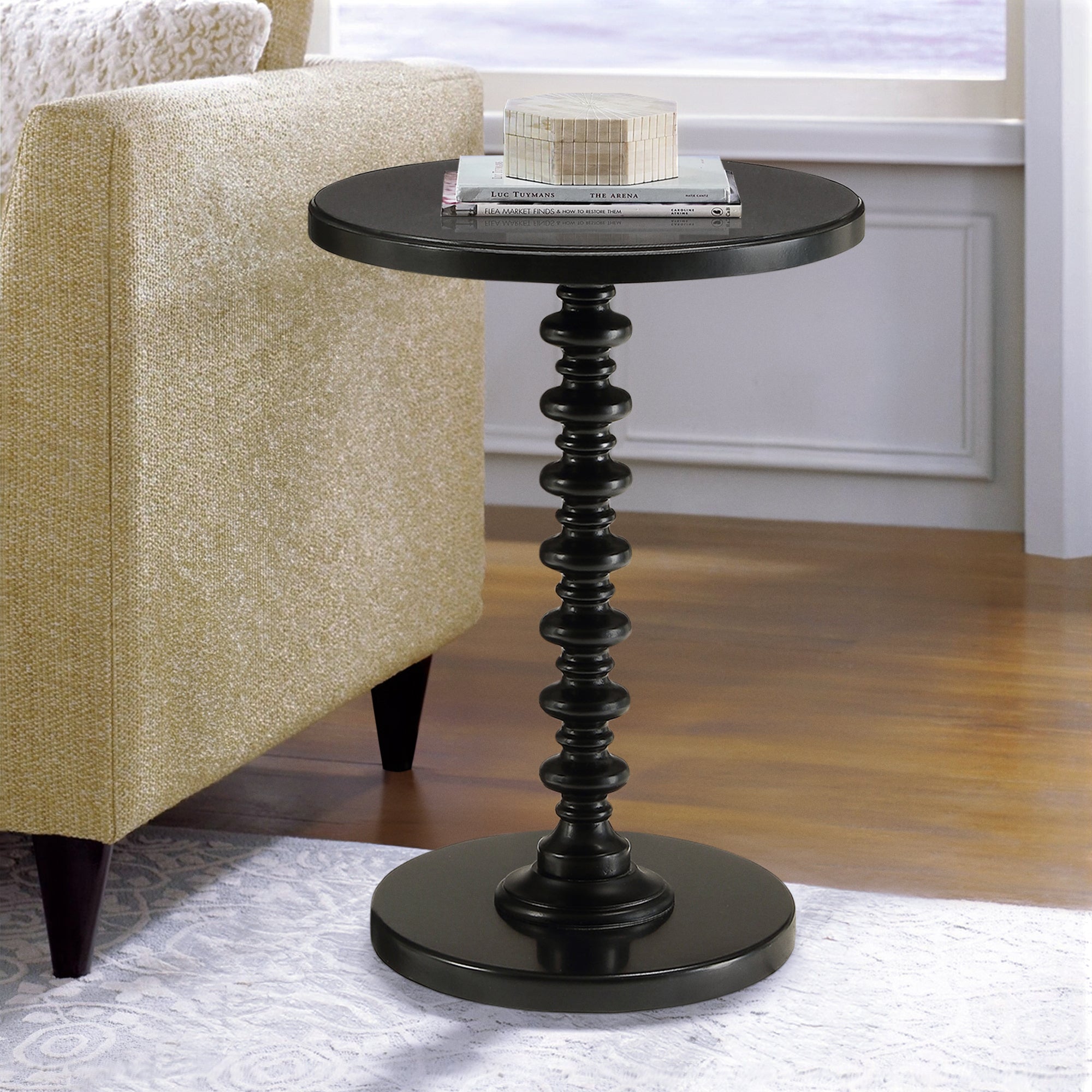 Black Round Wooden Side Table Black Primary Living Space Traditional Round Wood