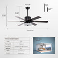 52 Inch Indoor Modern Led Ceiling Fan With Light And Remote Control, Reversible 6 Bladesreversible Motor Matte Black Matte Black Plywood Metal & Wood