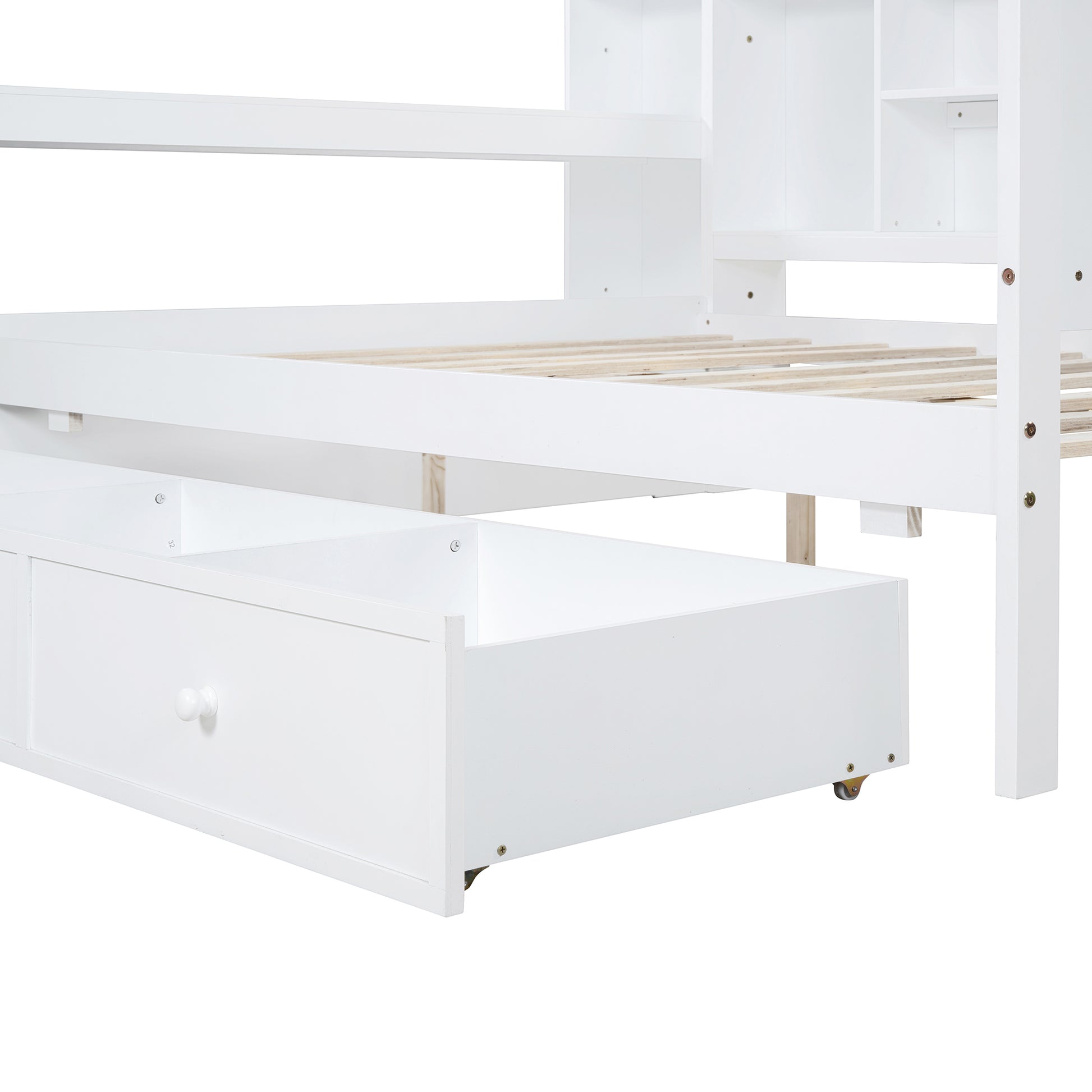 Full Size Wooden Daybed With 3 Drawers, Usb Ports And Desk ,White Full White Wood