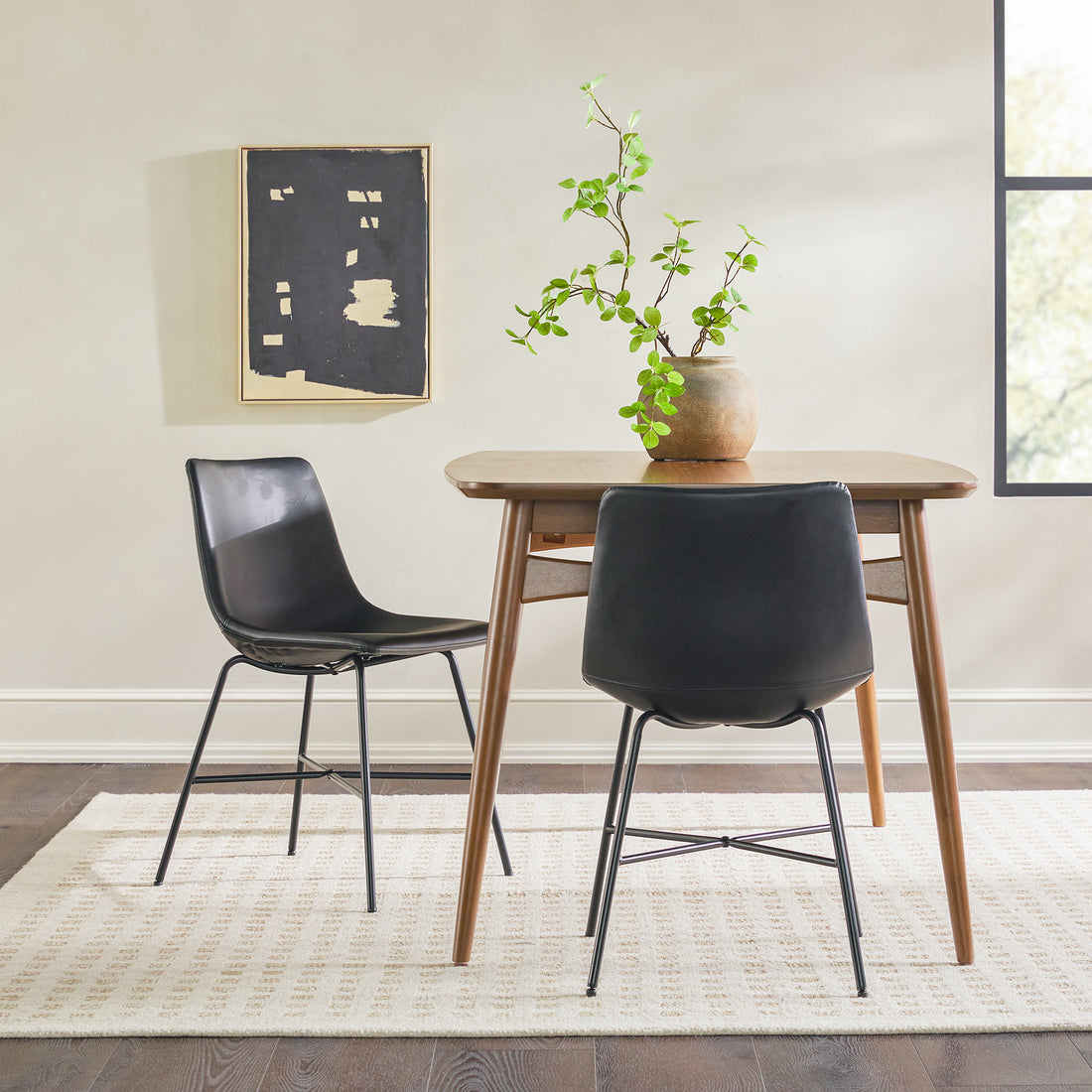 Modern Upholstered Dining Chair With Metal X Base, Set Of 2, Black Black Foam Pu Leather