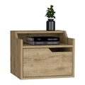 Floating Nightstand, Modern Dual Tier Design With Spacious Single Drawer Storage, Macadamia Brown Solid Wood Mdf Engineered Wood