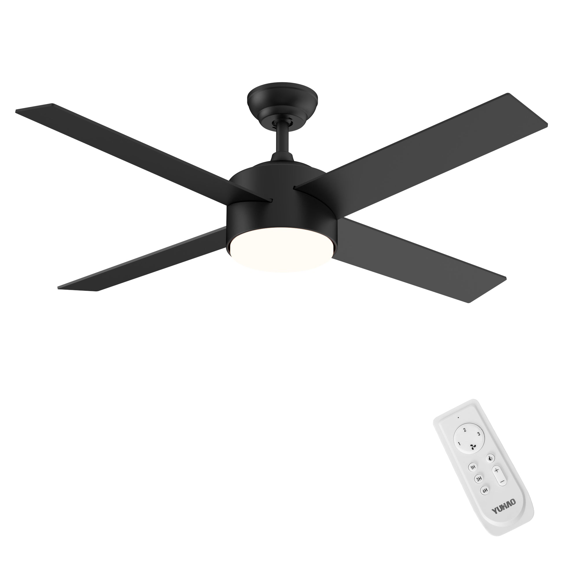 52" Integrated Led Light Matte Black Blade Ceiling Fan With Remote Control With 4 Blades Matte Black Plywood