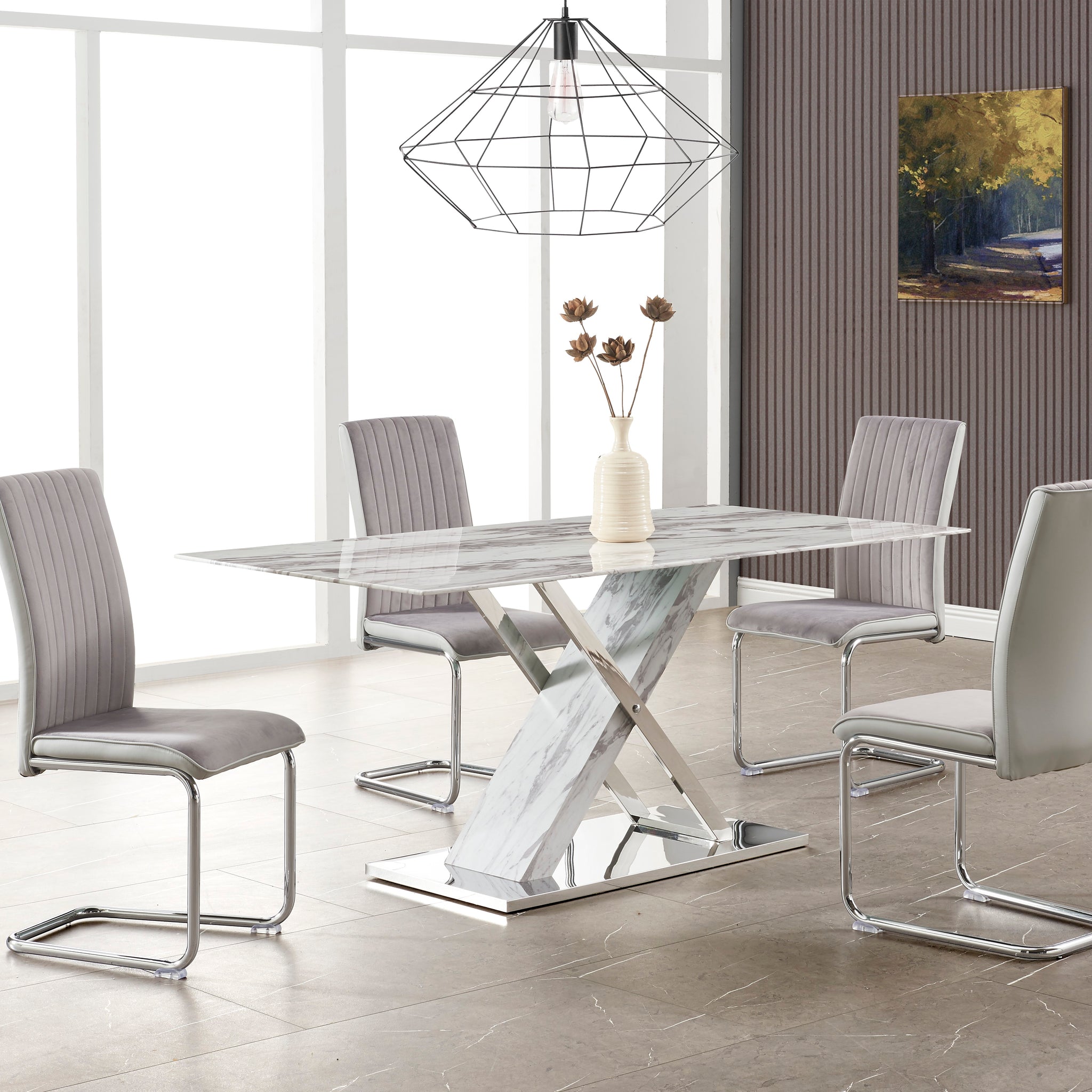 Gwen Dining Table Marble Stainless Steel