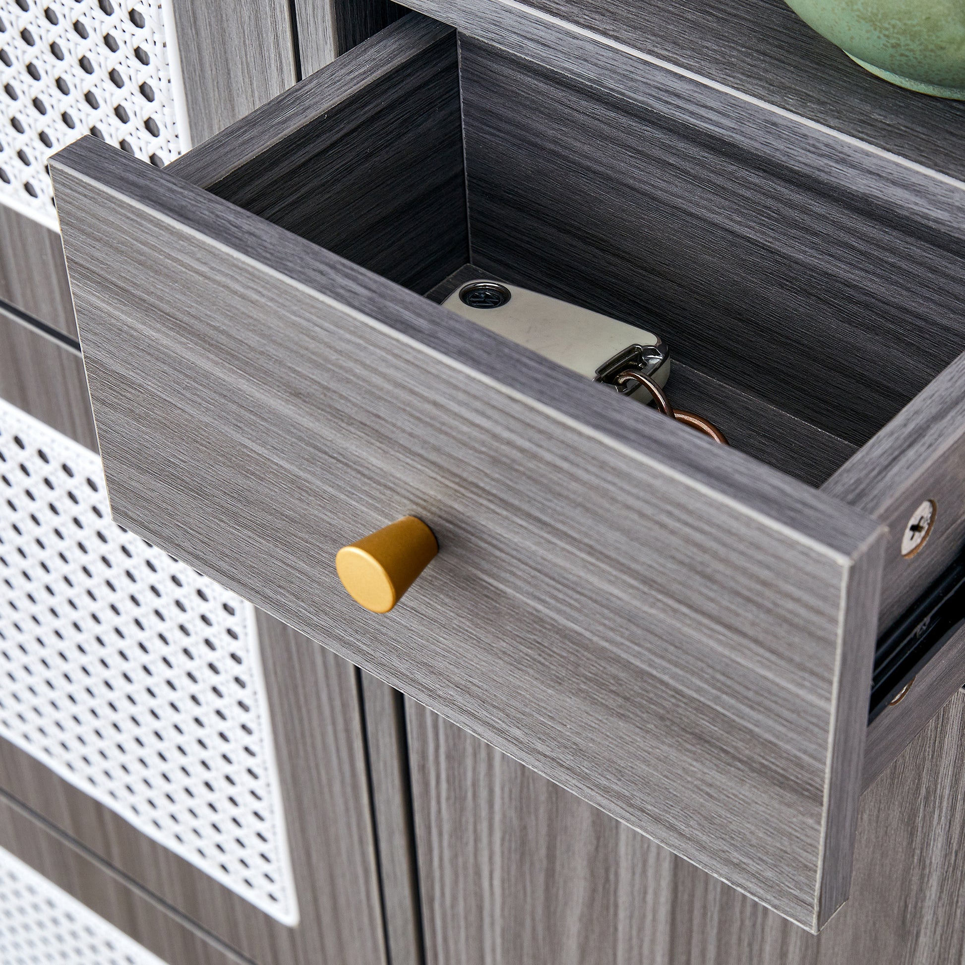 Modern Minimalist Storage Cabinet, Japanese Rattan Shoe Cabinet, Bed Top Cabinet, Small Home Furniture. Suitable For Corridors And Living Rooms. Gz Di 03 Gray Mdf