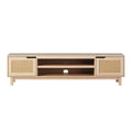 Modern Rattan Door Low Tv Stand For Tvs Up To 80 Inches Coastal Oak Light Brown 80 89 Inches Mdf Mdf