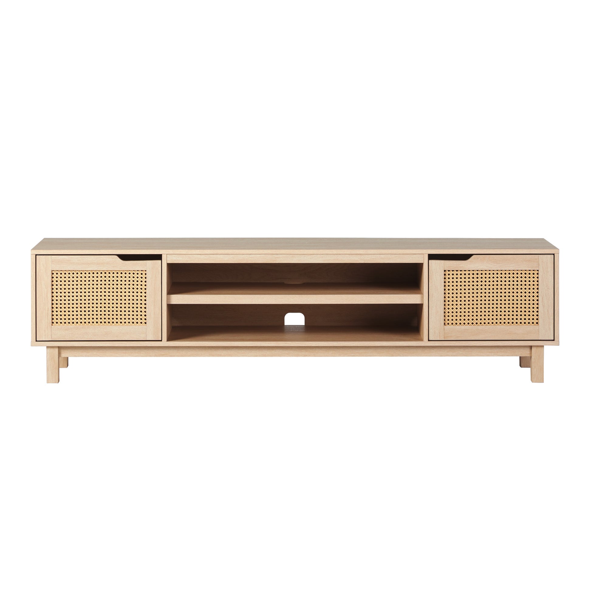 Modern Rattan Door Low Tv Stand For Tvs Up To 80 Inches Coastal Oak Light Brown 80 89 Inches Mdf Mdf