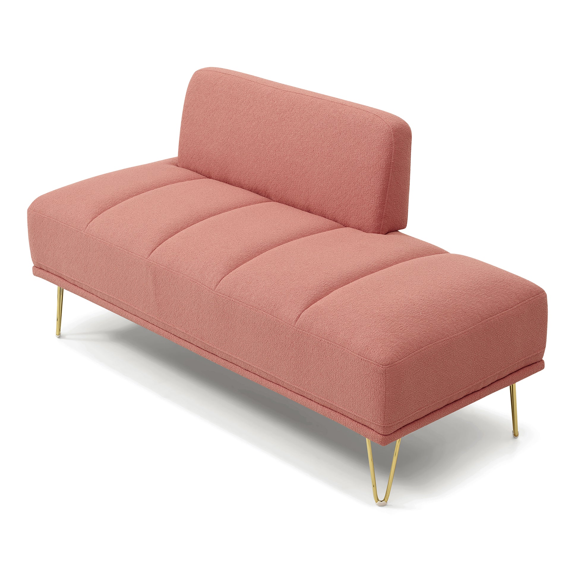 56.3"Inch Width Modern End Of Bed Bench,Teddy Fabric Upholstered 2 Seater Sofa Couch Entryway Ottoman Bench, Fuzzy Sofa Stool Footrest Window Bench With Gold Metal Legs For Bedroom, Living Room,Pink Pink Wood Modern Foam Teddy 2 Seat