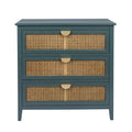 3 Drawer Cabinet,Natural Rattan,American Furniture,Suitable For Bedroom, Living Room, Study Green Mdf