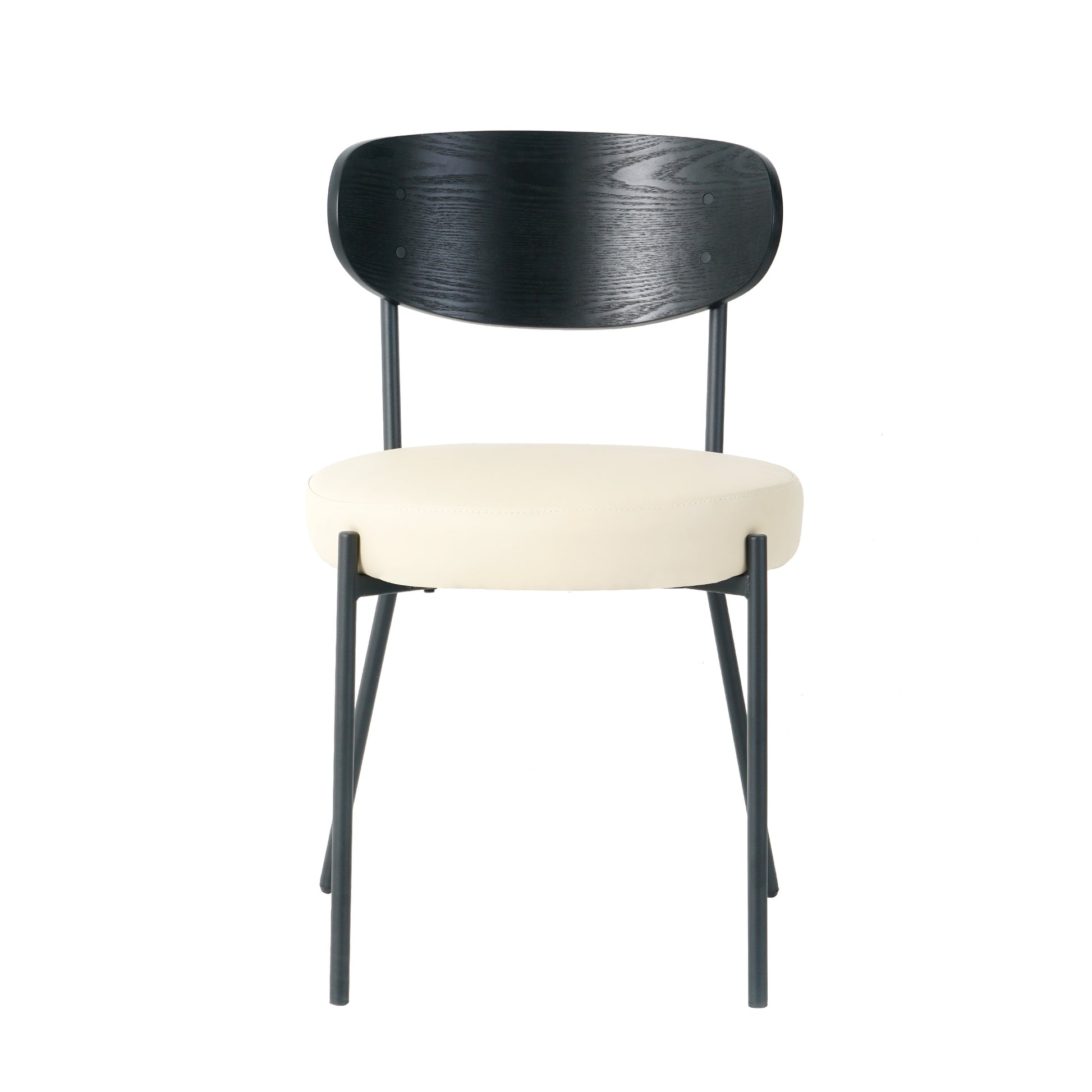 Modern Grey Simple Pu Dining Chair Upholstered Chair Family Bedroom Stool Back Dressing, Black Round Table Set, Bentwood Covered With Ash Veneer Chair Back, Chair Black Metal Legs Set Of 3 Black Mdf