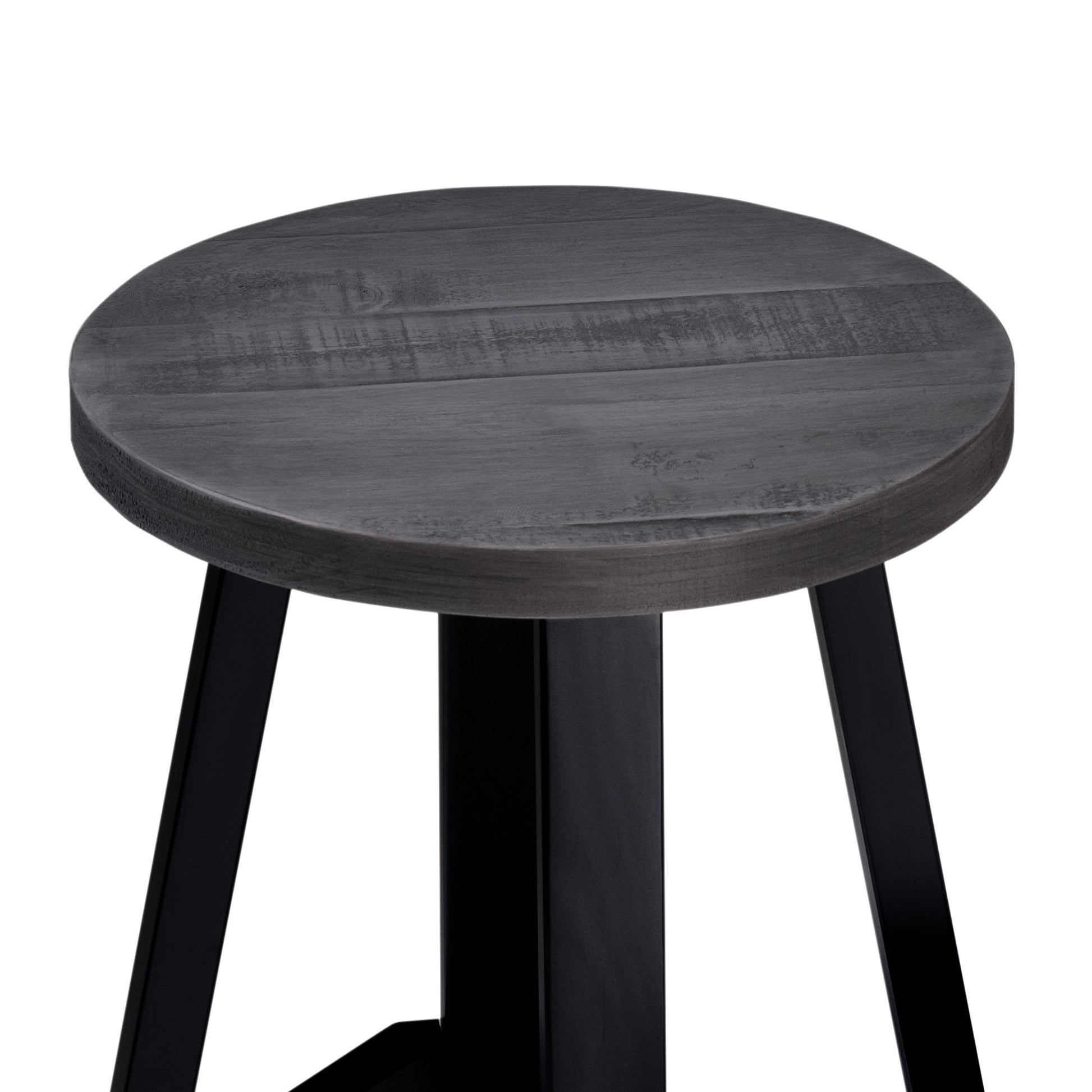 Rustic Distressed Solid Wood Round Dining Stool Grey Gray Pine Pine