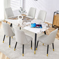 Modern Minimalist Dining Table. Imitation Marble Patterned Stone Burning Tabletop With Black Metal Legs.Modern Dining Chair With Pu Artificial Leather Backrest Cushion And Black Metal Legs.F 001 C 007 Grey Sintered Stone