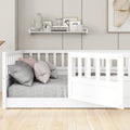 Full Size Floor Bed, Integral Construction With Super High Security Barrier, Door, Children'S Floor Bed Frame, Montessori Wooden Children'S Floor Bed, White Box Spring Required Full White Wood Brown