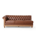 Mirod Comfy Large Sectional Sofa With Wooden Legs, Retro Style For Living Room Light Brown Pu 6 Seat