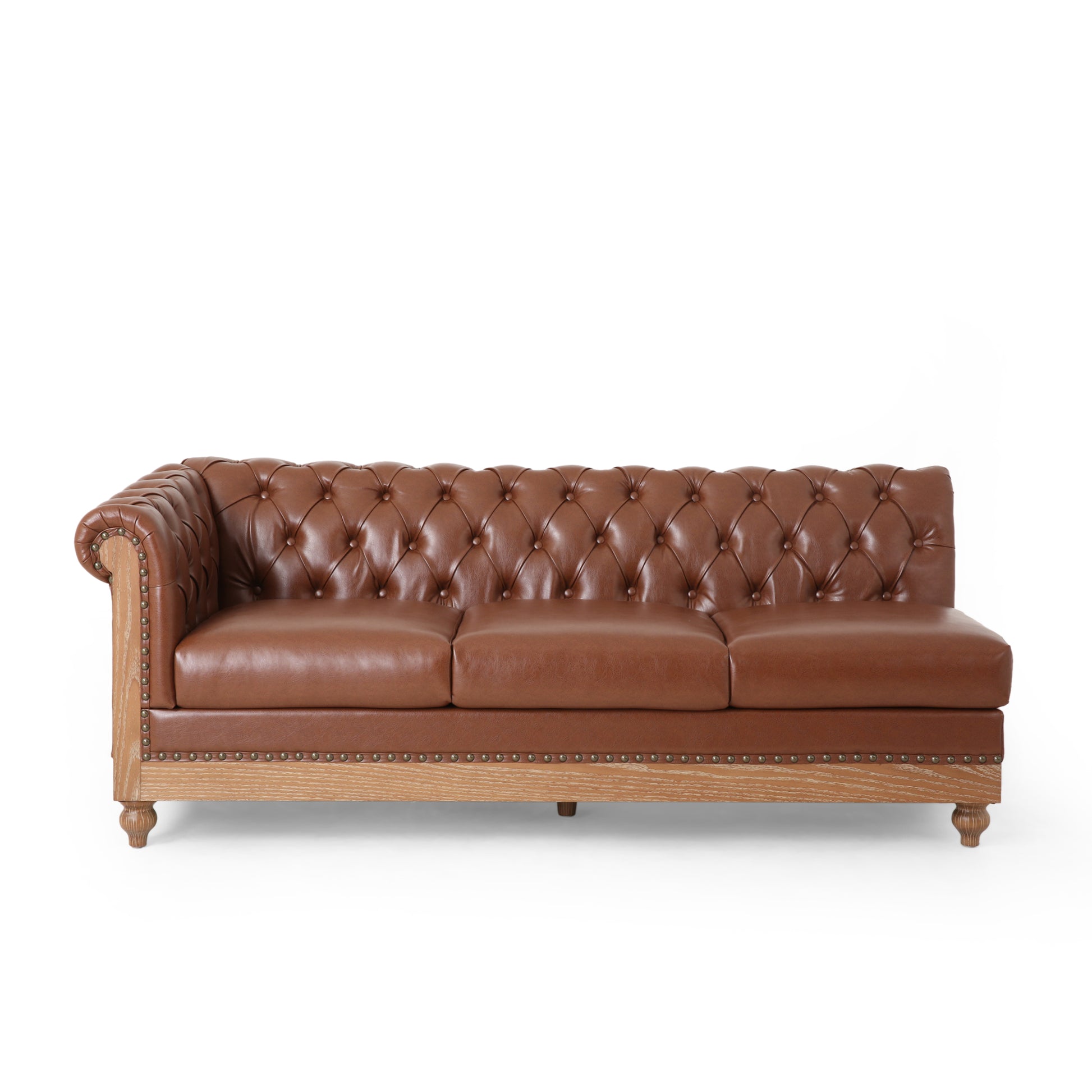 Mirod Comfy Large Sectional Sofa With Wooden Legs, Retro Style For Living Room Light Brown Pu 6 Seat