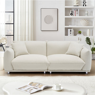 Oversized Loveseat Sofa For Living Room, Sherpa Sofa With Metal Legs, 3 Seater Sofa, Solid Wood Frame Couch With 2 Pillows, For Apartment Office Living Room Beige Beige Foam Fabric 3 Seat