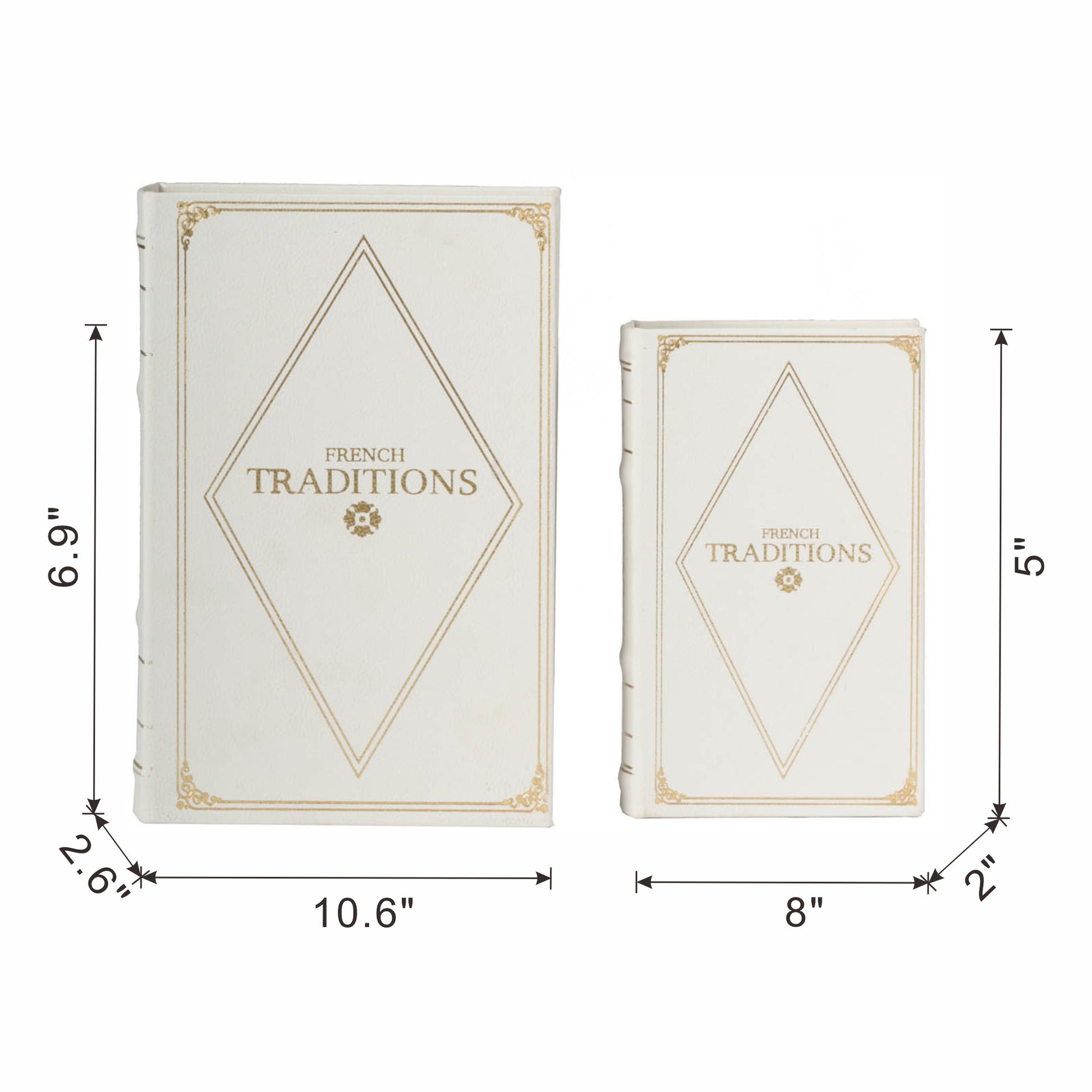 Set Of 2 Book Boxes, L:10.6X6.9X2.6", S:8X5X2" White Gold Mdf