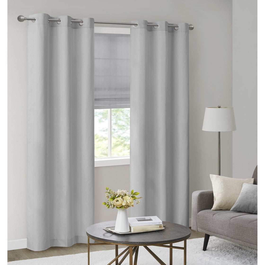 Basketweave Room Darkening Cordless Roman Shade Grey Polyester