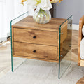 Double Drawer Bedside Table. The Board Surface Is Mdf Sticker, And Both Sides Are Transparent Tempered Glass. The Design Is Simple And Elegant, With Excellent Storage Functions. Wood 2 Drawers Mdf Glass