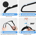 Velvet Hangers 50 Pack, Non Slip Clothes Hangers With Shoulder Notches, 360 Swivel Hooks, Heavy Duty Standard Hangers For Closet Space Saving, Black Black Velvet