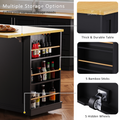 K&K 53Inch Large Kitchen Island With Drop Leaf, Power Outlet, Door Internal Storage Rack, Rolling Kitchen Cart On 5 Wheels With 5 Open Side Racks For Kitchen, Dining Room,Black Not Include Bar